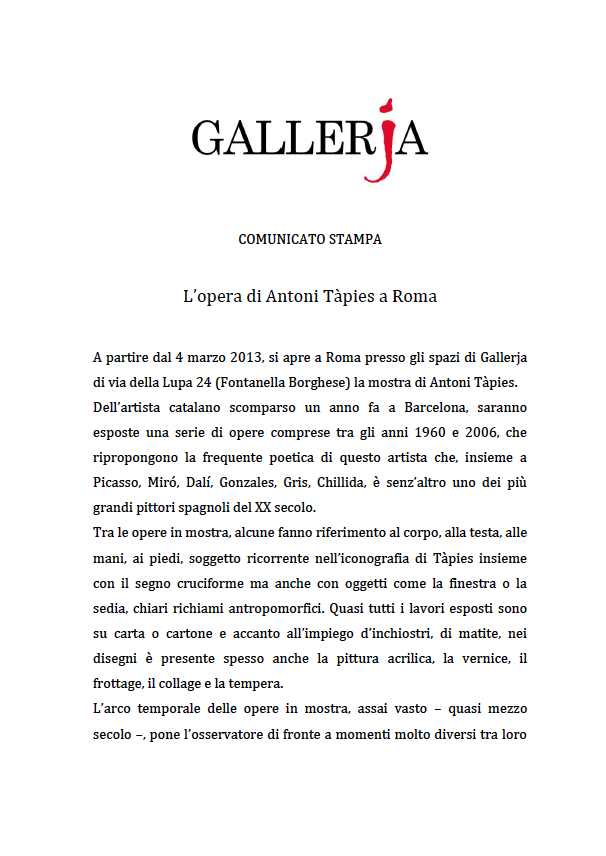 Tapies Comunicato stampa