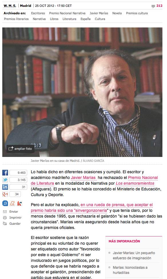 El País cultura Javier Marías rechaza premio 2