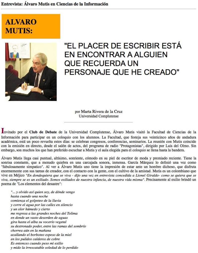 Entrevista- Álvaro Mutis en Ciencias de la Información