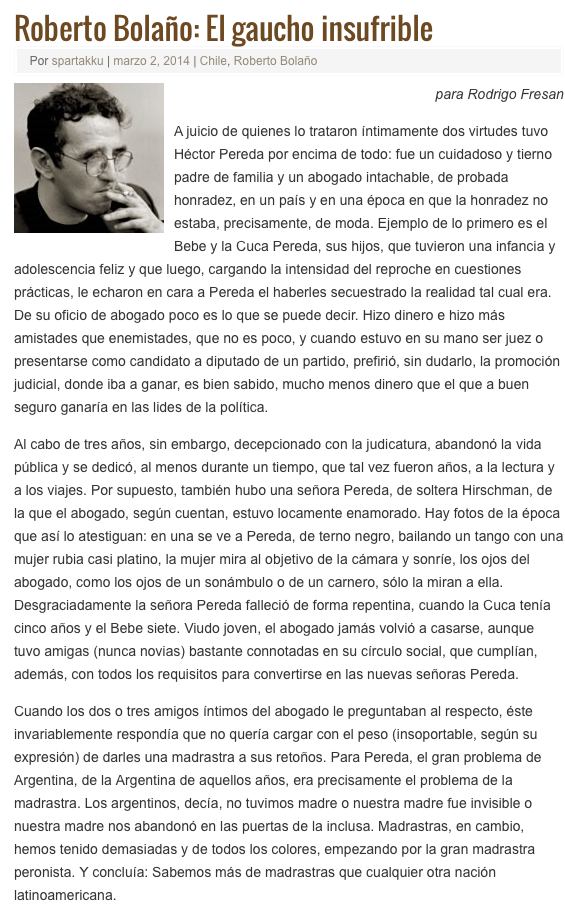 El gaucho insufrible de Roberto Bolaño in Perrerac