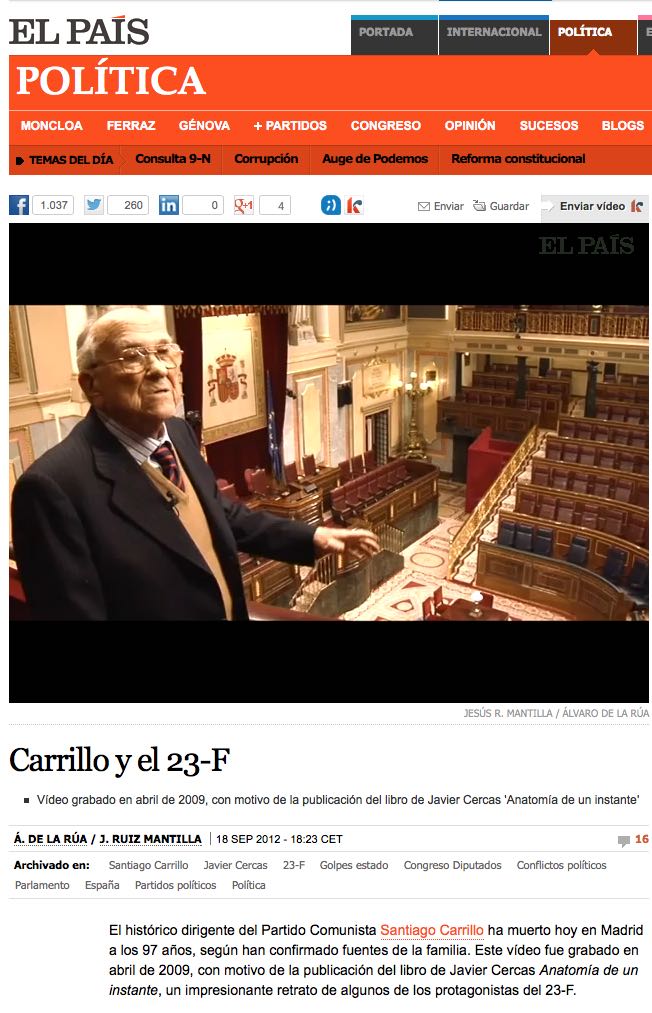 Testimoniancia de Santiago Carillo sobre el 23 F